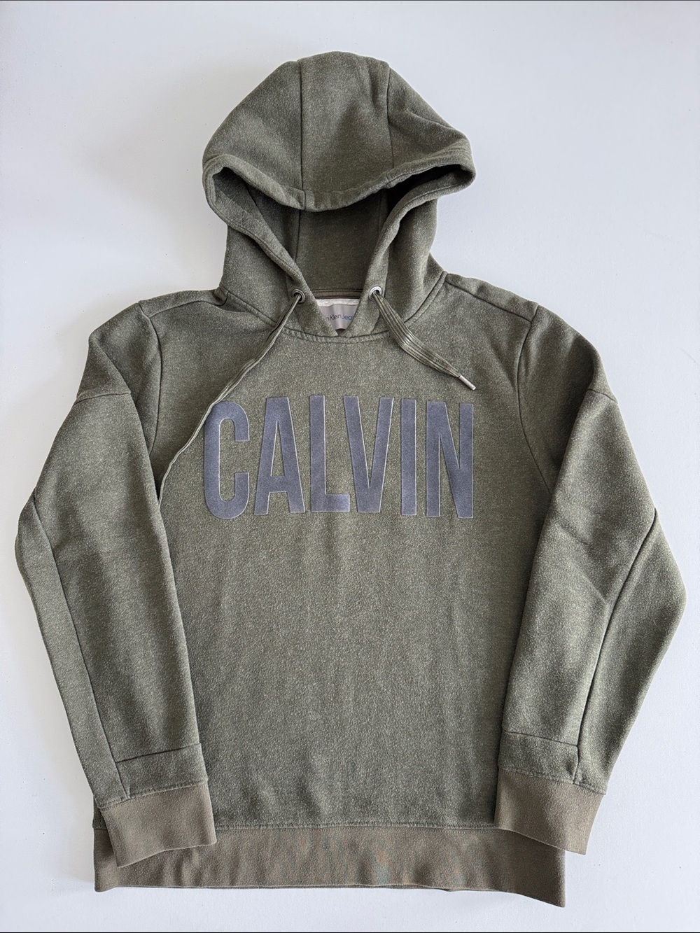 Calvin Klein Olive Green Hooded Sweatshirt with Raised Logo